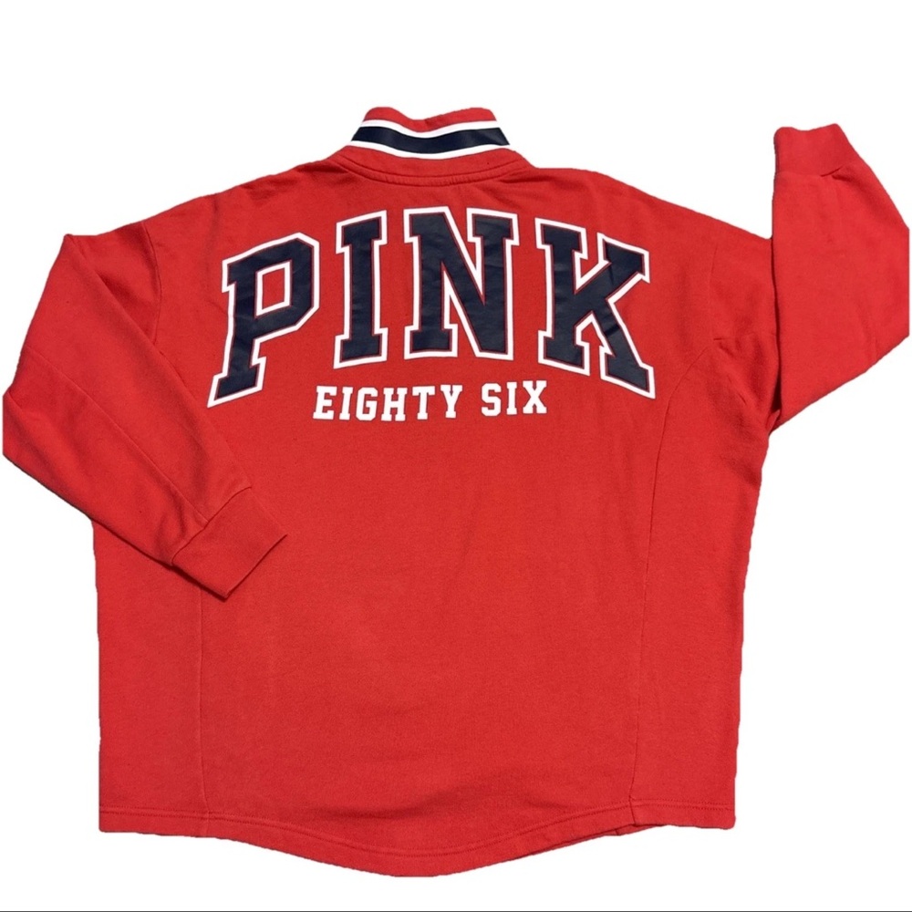 PINK Victoria's Secret Women’s M Red Quarter Zip Pullover Sweatshirt Sweater - Picture 2 of 11